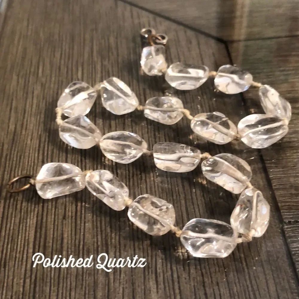 Polished Clear Quartz Gem Rock Necklace 17.75”